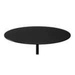 Goldoma 17-inch round farmhouse coffee table with glass top and black metal frame in a modern living room