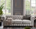 Goldoma Chesterfield Sectional Sofa - Light Grey Linen, Memory Foam, L-Shape