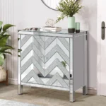 Goldoma modern solid wood sideboard cabinet with mirror trim and adjustable shelves in living room