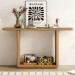 Goldoma Modern Solid Wood Console Table with U-Base and curved corners in entryway