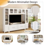 102" W Wall Unit Modern Entertainment Center with Glass Doors for TVs up to 75" Large Minimalist TV Stand Media Console - Image 10