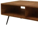 Goldoma 23-inch industrial coffee table with storage shelf, brown wood top and black metal frame in a living room