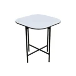 Goldoma 22-inch ceramic end table with white glossy top and black metal base, square shape, perfect for modern living room decor