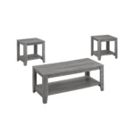 Goldoma 42-inch gray farmhouse coffee table set of three with storage shelves in a living room