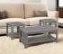 Goldoma 42" Gray Farmhouse Coffee Table Set of Three with Storage Shelf