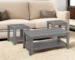 Goldoma 42" Gray Farmhouse Coffee Table Set of Three with Storage Shelf