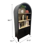 Goldoma tall bookcase with cabinet - mid-century modern 3-tier arched bookcase in solid wood and MDF