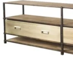 Goldoma 15-inch rustic brown solid wood console table in an entryway with a lamp and decorative items