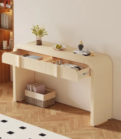 Goldoma modern rustic console table with cross-leg design in solid oak and MDF