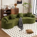 Goldoma 4-Seater Compressed Memory Foam Sofa in green fabric, modern sectional for living room