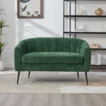 Goldoma convertible loveseat sofa with channel tufted chenille upholstery and metal legs
