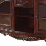 Goldoma 65-Inch Brown Cherry Farmhouse TV Stand with Bookcase, Enclosed Storage – top view