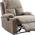 Blue linen recliner sectional sofa with memory foam seat and built-in cup holders in a modern living room