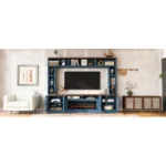 Goldoma 95.5" Mid-Century Modern TV Stand with Adjustable Shelves for TVs 65" and Up – close-up detail