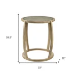 Goldoma 26-inch round end table with clear glass top and brown wood base in a living room setting
