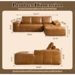 Goldoma brown faux leather cloud sectional sofa with tufted back and deep seat chaise in a modern living room