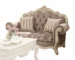 Goldoma 69" Gray and Off-White Damask Chesterfield Loveseat with Convertible Sleeper Function and Toss Pillows