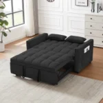 Goldoma convertible futon sofa bed in black velour with pullout bed and storage pockets
