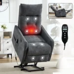 Grey Chenille Power Lift Recliner with Massage & Heat for Elderly, Heavy Duty Motion, Max Recline 155°
