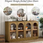 Goldoma modern 2ft solid wood sideboard with glass doors in living room