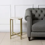 HMS 21" Brown Tan and Gold Marble Round End Table with Metal for Living Room Furniture