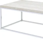 Modern coffee table 48 inch rectangular with white oak wood top and chrome metal base in living room