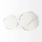 White marble end table with gold metal frame - Goldoma 25" round side table for living room