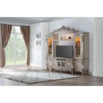 HMS Antique White Wood Glass Poly-Resin Entertainment Center 25" X 117" X 101" for Living Room Cabinets - Image 4