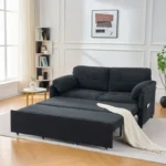 Goldoma convertible queen sleeper sofa in chenille upholstery with side storage pocket and casters