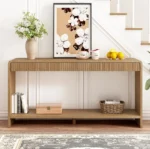 Goldoma Modern Solid Wood 3-Drawer Console Table with Vertical Slats in entryway