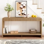Goldoma Modern Solid Wood 3-Drawer Console Table with Vertical Slats in entryway