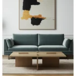 Goldoma 34-inch natural wood coffee table in a living room setting