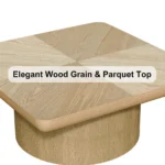Goldoma modern nesting coffee table set in oak wood with cylindrical fluted pedestal on living room floor