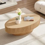 Goldoma modern oval coffee table with sturdy pedestal base in living room