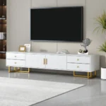 Goldoma modern mid-century TV stand for 65 inch TVs with adjustable shelves and storage