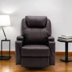 Goldoma brown faux leather power heated massage lift assist recliner in living room