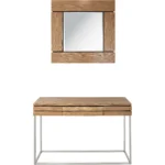 Goldoma 47-inch antique console table with drawer and mirror in brown and silver finish for entryway or living room