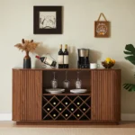Goldoma Modern Wavy Curve Sideboard with wine rack and adjustable shelves in a dining room