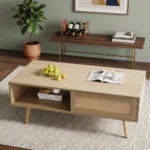 Goldoma modern solid wood coffee table with sliding doors and TV cabinet set in living room