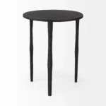 Goldoma 20 inch farmhouse round end table with storage drawer in solid mango wood and black iron