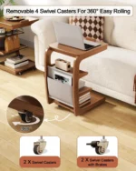 Goldoma C-Shaped End Table with lockable wheels and adjustable top in a modern living room setting