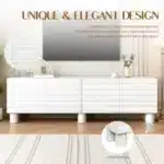 Goldoma 75" Mid-Century Modern TV Stand with Adjustable Shelves, Cream Finish – close-up detail