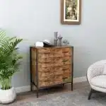 Goldoma 4-Drawer Industrial Dresser - Rustic Brown Storage Chest with Steel Frame – angled view
