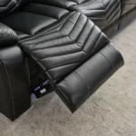 Goldoma wireless charging sofa set with LED lights and memory foam in black leather for modern living room