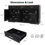 Goldoma 63 inch fluted sideboard cabinet with gray and black finish in modern living room