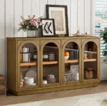 Goldoma modern 2ft solid wood sideboard with glass doors in living room