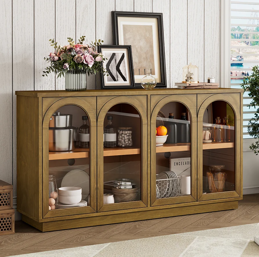H8668db7996cd4be59b95f8cb79f5d3f0s.webp Goldoma modern 2ft solid wood sideboard with glass doors in living room