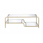 Goldoma 52" glamorous coffee table with clear and gold mirrored glass top and gold iron frame