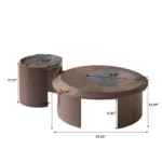 Goldoma modern round coffee table with hammered glass top and wood accents in a living room