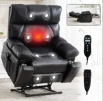 Goldoma brown faux leather power lift recliner with heat and massage, dual motor, and hidden cup holders